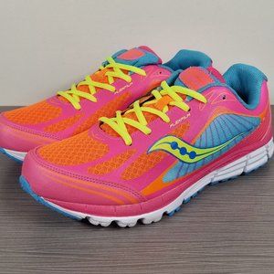 Saucony Kids Kinvara 5 Sneaker, Pink Yellow Blue SY54100 Big Kid Size 7 M / 39.5